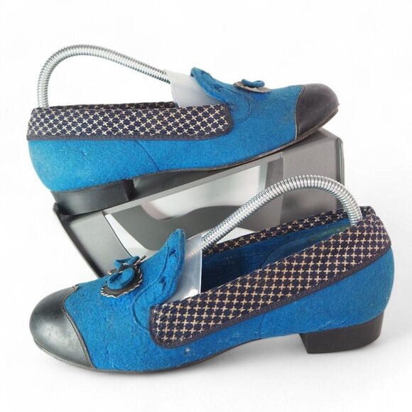 Penney's Vintage Wool Spectator Slip-on Dress Loafers Blue / Black Women's 9-9.5 - Picture 1 of 12